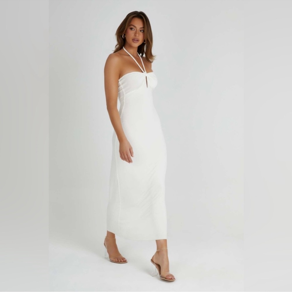 Meshki Krissy Midi Twist Halter Jersey Dress White